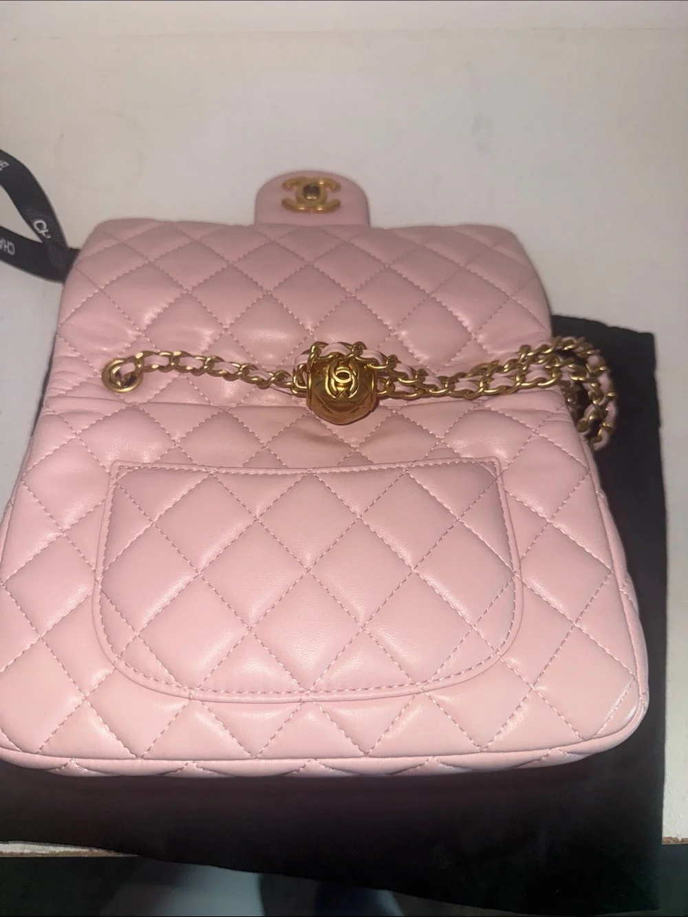 CHANEL Pink Quilted Lambskin Mini Flap Bag with Gold Hardware